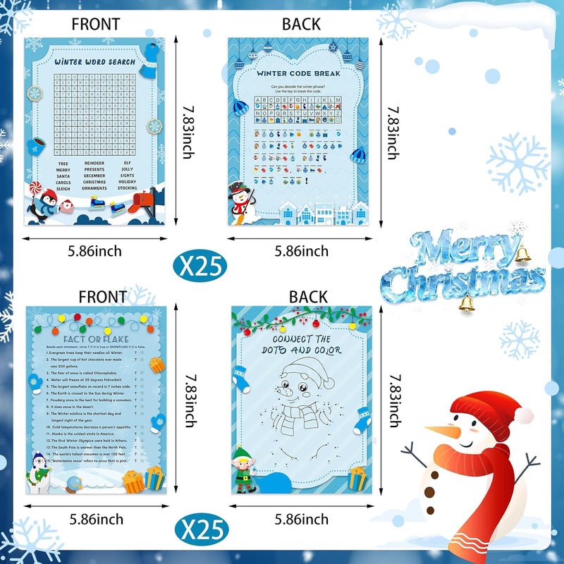 LOAVER 54 Pcs Winter Party Games Cards,Winter Holiday Word Search Code Break Fact or Flake Game Cards Set for Christmas Winter Party Supplies Group Activity - Image 2